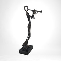 Swingin' Statue: Bronze Horn Player Blows Away in Vintage Charm