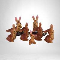 Set of 7 Vintage Hard Plastic Bunny Figures