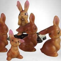 Set of 7 Vintage Hard Plastic Bunny Figures