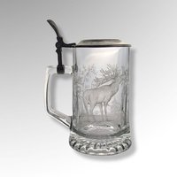 ALWE German Clear Glass Beer Stein with Deer