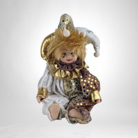 Vintage White and Gold 8" Porcelain Baby Jester Doll