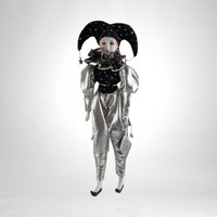 Vintage Silver and Black 17" Harlequin Pierrot Jester Doll