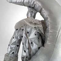 Vintage Silver Harlequin, Clown Doll on Moon Hanging Decor