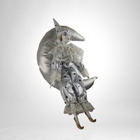 Vintage Silver Harlequin, Clown Doll on Moon Hanging Decor