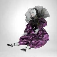 Vintage 10" Harlequin Doll with Purple Outfit