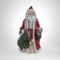 Vintage 11" Hand-Painted Ceramic Santa with Reindeer Figure - Holiday Decor, Christmas Collectible, Retro Festive Figurine