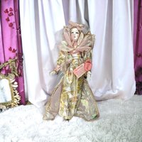 Vintage Showstopper 17" Porcelain Harlequin Clown Doll, Pink