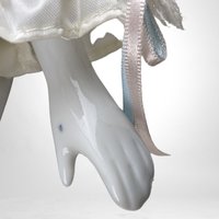 Vintage 19" Porcelain Harlequin Doll, Black and White with Pink Flowers