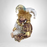 Vintage White and Gold 8" Porcelain Baby Jester Doll