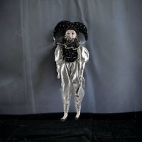 Vintage Silver and Black 17" Harlequin Pierrot Jester Doll