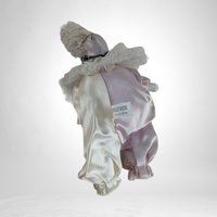 Vintage 8" Kingstate Porcelain Harlequin Clown Doll, Heart on Cheek