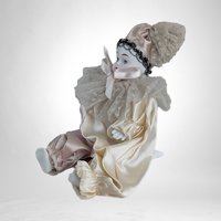 Vintage 8" Kingstate Porcelain Harlequin Clown Doll, Heart on Cheek