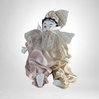Vintage 8" Kingstate Porcelain Harlequin Clown Doll, Heart on Cheek