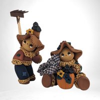 Vintage Handmade Clay Fall Farmer Figurines