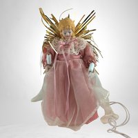 Vintage Light Up Angel Tree Topper in Pink and Gold