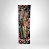 Vintage Showstopper 17" Porcelain Harlequin Clown Doll, Pink