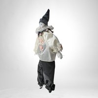 Vintage 19" Porcelain Harlequin Doll, Black and White with Pink Flowers