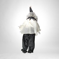 Vintage 19" Porcelain Harlequin Doll, Black and White with Pink Flowers