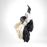 Vintage Black and White Porcelain Clown Shelf Sitter (6 1/2")
