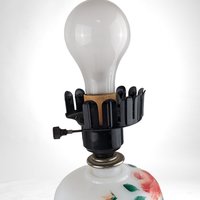 Vintage Painted Floral Milk Glass Lamp with Lace Shade | 9.5" Tall | Charming Bedroom or Living Room Accent | Unique Gift