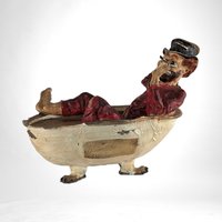 Vintage Ron Lee Hobo Clown in Bathtub Sculpture, Poor Condition