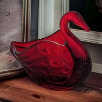 Vnitage Fenton Ruby Red Glass Swan Trinket Bowl