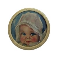 Pair of Vintage Maud Tousley Round Baby Print Wall Hangings (5")