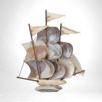 Vintage Shell Art Ship Figure
