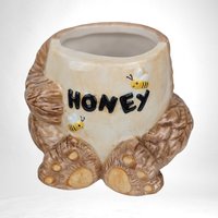 Vintage 1996 MSR  Ceramic Bear with Hand in Honey Pot with Wooden Stick