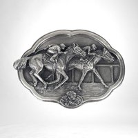 1985 Bergemot Brass Works Racing Horses Belt Buckle