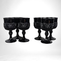 Set of 5 Vintage Indiana Glass Tiara Black Diamond Point Goblets