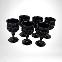 Set of 5 Vintage Indiana Glass Tiara Black Diamond Point Goblets