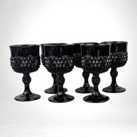 Set of 5 Vintage Indiana Glass Tiara Black Diamond Point Goblets