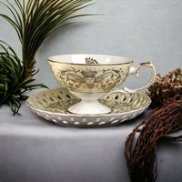 Lefton Angel Hand Painted Pedestal Cup and Saucer Set TK20583