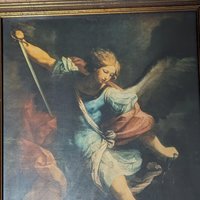 Vintage Print of Angel Michael Defeating Lucifer, 17x13" Framed