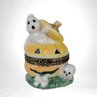 Vintage Herco Ghost and Jack O' Lantern Hinged Trinket Box