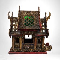 Vintage Handcrafted Wood and Glass Thai Spirit House