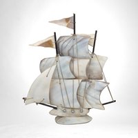 Vintage Shell Art Ship Figure