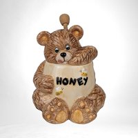 Vintage 1996 MSR  Ceramic Bear with Hand in Honey Pot with Wooden Stick