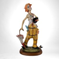 Vintage Resin Clown with Umbrella Figurine (11 3/4”) | Retro Circus Decor | Unique Collectible
