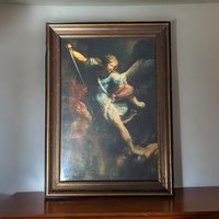 Vintage Print of Angel Michael Defeating Lucifer, 17x13" Framed