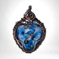 Handmade Copper Wire Wrapped Pendant with Blue Birds | Unique Artisan Jewelry | Nature-Inspired Necklace | Gift for Bird Lovers