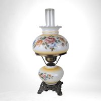 Vintage L&L WMC Floral Hurricane Lamp, 1970s Gone With The Wind Style