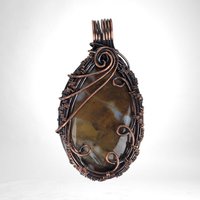 Boho Copper Wire Wrapped Agate Pendant | Earth Tones | 2" Long | Handmade Jewelry | Unique Gift for Women