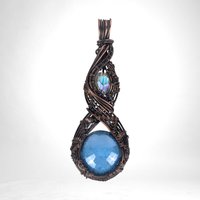 Artisan Copper Wire Wrapped Pendant, Czech Glass Cabochon, Unique Jewelry Gift