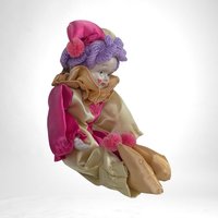 Vintage Pink and Gold Clown Doll with Hearts on Face - 9" Tall - Quirky Collectible - Playful Decor