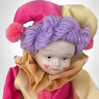Vintage Pink and Gold Clown Doll with Hearts on Face - 9" Tall - Quirky Collectible - Playful Decor