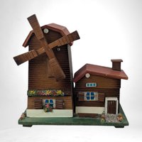 Vintage Wooden Windmill Jewelry Box - Musical, Rotating Windmill, Storage with Charm