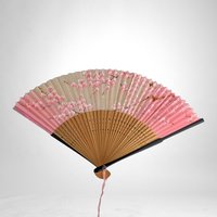 Vintage Wood and Paper Fan with Cherry Blossom Image