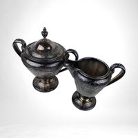 Vintage Wilcox International Silver Plated Coffee Set, Paisley Pattern, 7032, Coffee Pot, Creamer and Sugar